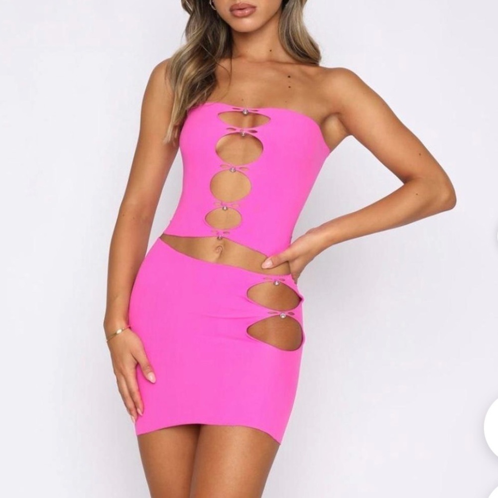White Fox skirt set - triggered crop hot pink-One size